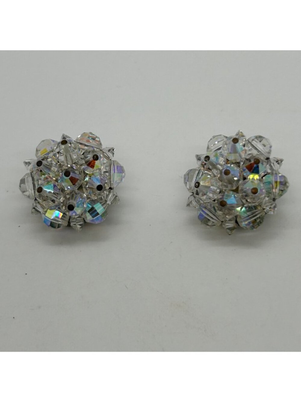 Laguna Vintage Clip-on Aurora Borealis Crystal Cluster Earrings Iridescent - Picture 7 of 16